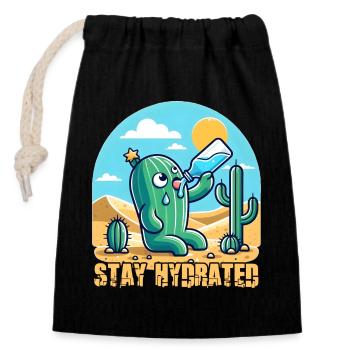 Cactus Restez hydraté - Sac cadeau en coton avec cordon (14 x 20 cm) - noir - Devant