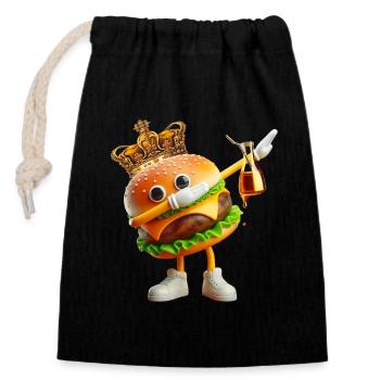 Royal Burger King : Héros couronné - Sac cadeau en coton avec cordon (14 x 20 cm) - noir - Devant