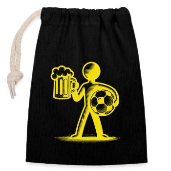 Figurine allumette dorée avec chope de bière et ballon de football - Sac cadeau en coton avec cordon (14 x 20 cm) - noir - Devant