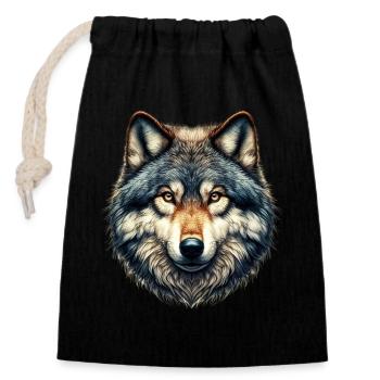 Wolf - Closable cotton gift bag (14x20cm) - black - Front