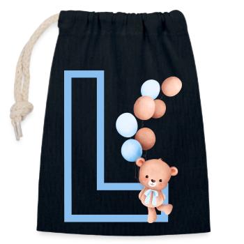 Blue Letter L Bear - Closable cotton gift bag (14x20cm) - navy - Front
