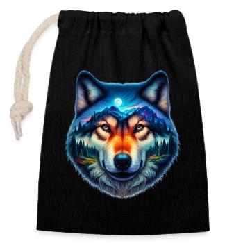 Wolf - Closable cotton gift bag (14x20cm) - black - Front