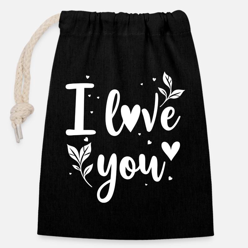 Je t’aime, blanc - Sac cadeau en coton avec cordon (14 x 20 cm) - noir