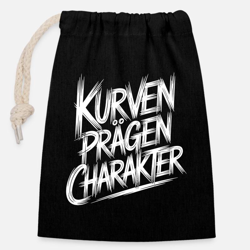Courbes forme caractère - Sac cadeau en coton avec cordon (14 x 20 cm) - noir