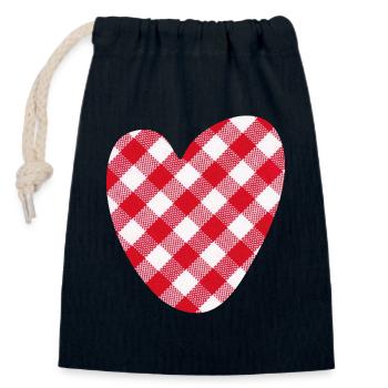 Herz kariert Love Liebe Hochzeit Karo Muster - Verschließbarer Geschenkbeutel aus Baumwolle (14x20cm) - Navy - Vorne