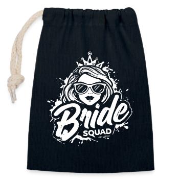 Logo de la mariée « Bride Squad » dans un style grunge moderne - Sac cadeau en coton avec cordon (14 x 20 cm) - bleu marine - Devant
