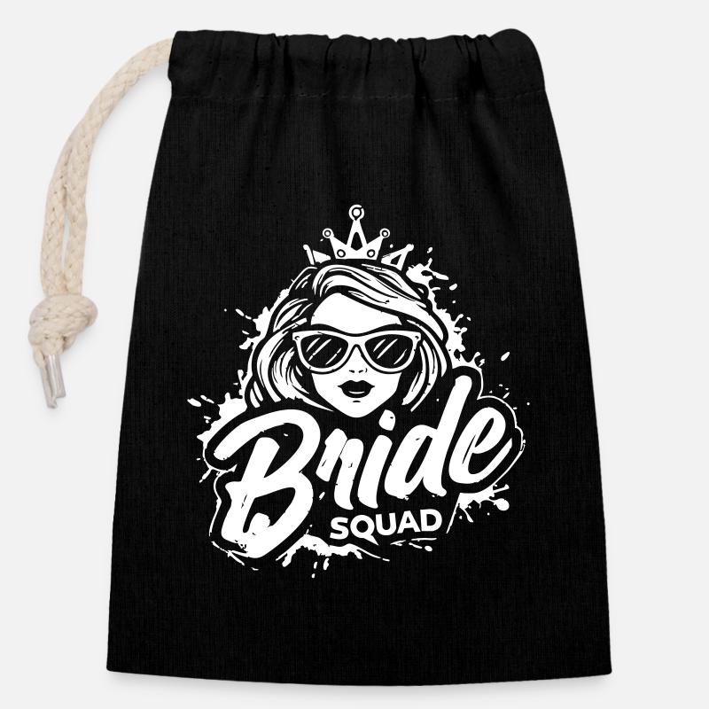 Logo de la mariée « Bride Squad » dans un style grunge moderne - Sac cadeau en coton avec cordon (14 x 20 cm) - noir