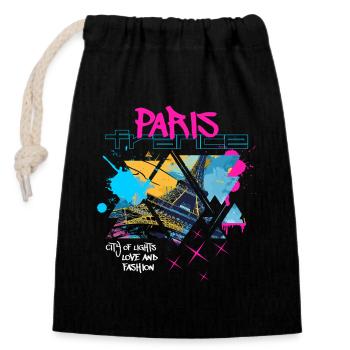 Paris, France, Ville, Horizon, Tour Eiffel, Graffiti - Sac cadeau en coton avec cordon (14 x 20 cm) - noir - Devant