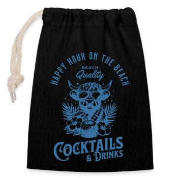 Happy Hour sur la plage – Tropical Vibes & Cocktai - Sac cadeau en coton avec cordon (14 x 20 cm) - noir - Devant