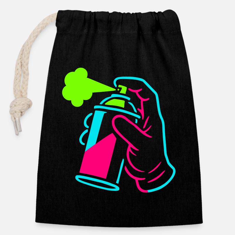 Graffiti tin in pop art style - Closable cotton gift bag (14x20cm) - black