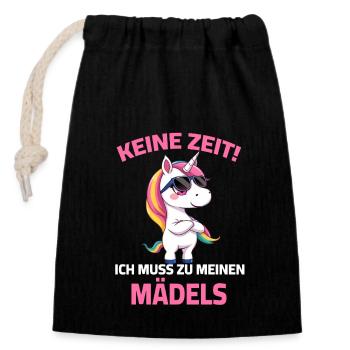 Licorne Pas le temps, je dois aller voir mes filles - Sac cadeau en coton avec cordon (14 x 20 cm) - noir - Devant