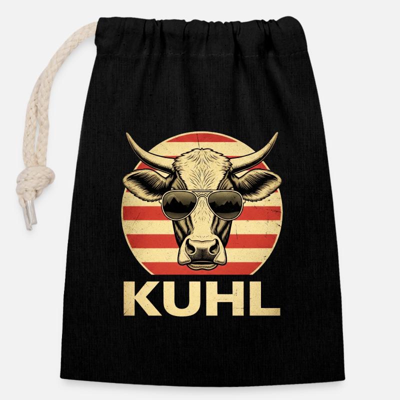 Cooler Bullenkopf mit Sonnenbrille - Verschließbarer Geschenkbeutel aus Baumwolle (14x20cm) - Schwarz