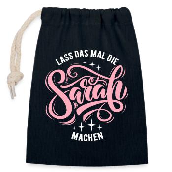 Laissez Sarah faire cela - le jour du nom - Sac cadeau en coton avec cordon (14 x 20 cm) - bleu marine - Devant
