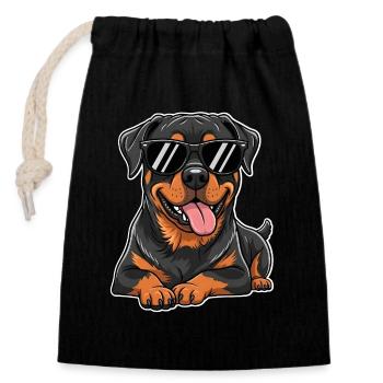 Cooler Rottweiler mit Sonnenbrille für Hundefans - Verschließbarer Geschenkbeutel aus Baumwolle (14x20cm) - Schwarz - Vorne