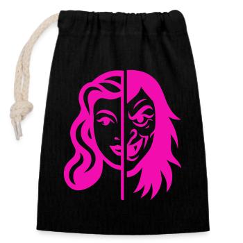 Contraste du visage divisé - Sac cadeau en coton avec cordon (14 x 20 cm) - noir - Devant