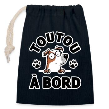 chien toutou à bord sticker véhicule humour - Sac cadeau en coton avec cordon (14 x 20 cm) - bleu marine - Devant