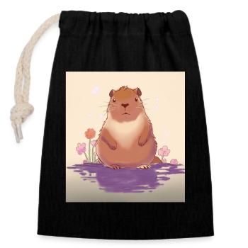 Pastel Lake Capybara - Closable cotton gift bag (14x20cm) - black - Front