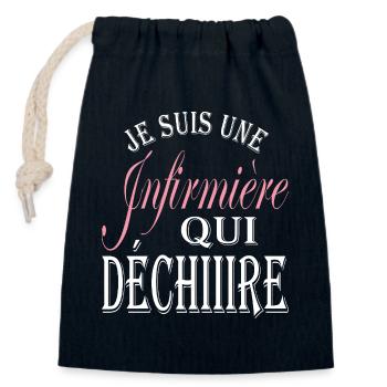 Cadeau original infirmière - Meilleure infirmière - Sac cadeau en coton avec cordon (14 x 20 cm) - bleu marine - Devant