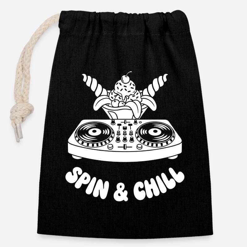 Spinn & Chill DJ Crème glacée - Sac cadeau en coton avec cordon (14 x 20 cm) - noir