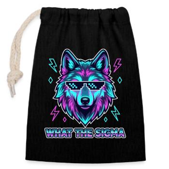 What The Sigma Wolf - Closable cotton gift bag (14x20cm) - black - Front