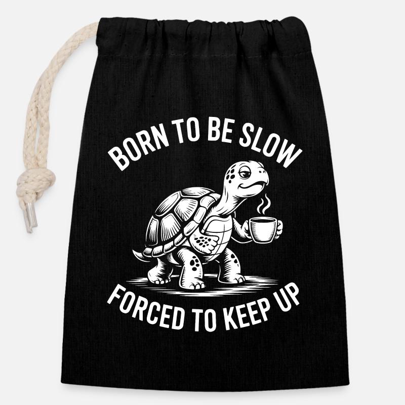Slow Coffee Turtle — Born to slow down - Closable cotton gift bag (14x20cm) - black