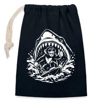 Surfing Monkey in Shark Wave - Closable cotton gift bag (14x20cm) - navy - Front