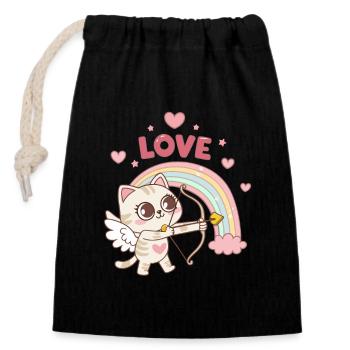 Celestial Cat Rainbow Love - Closable cotton gift bag (14x20cm) - black - Front