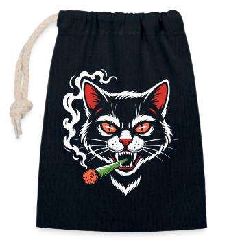 Angry cat with joint - Closable cotton gift bag (14x20cm) - navy - Front