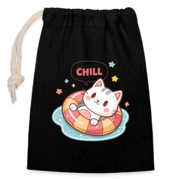 Chat Chill en Bouée Pastel - Sac cadeau en coton avec cordon (14 x 20 cm) - noir - Devant