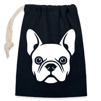 Tête de Frenchie Bulldog Français - Sac cadeau en coton avec cordon (14 x 20 cm) - bleu marine - Devant
