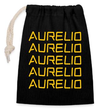 Geschenk für Aurelio - Verschließbarer Geschenkbeutel aus Baumwolle (14x20cm) - Schwarz - Vorne