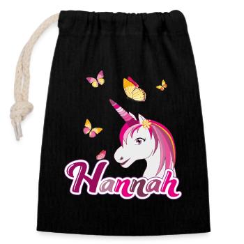 Hannah, nom de jeune fille, prénom préféré - Sac cadeau en coton avec cordon (14 x 20 cm) - noir - Devant