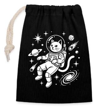 Chat de l’espace en costume d’astronaute - Sac cadeau en coton avec cordon (14 x 20 cm) - noir - Devant