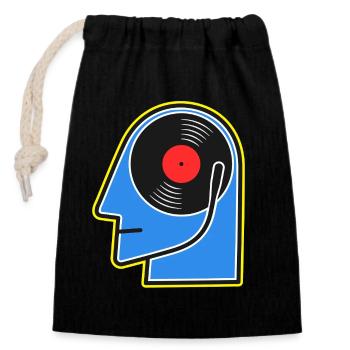 Blue Vinyl Album DJ Head - Verschließbarer Geschenkbeutel aus Baumwolle (14x20cm) - Schwarz - Vorne