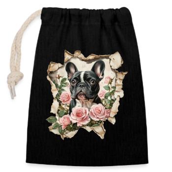 Bouledogue français - Sac cadeau en coton avec cordon (14 x 20 cm) - noir - Devant