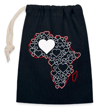 Africa Heart Pattern: Love Continents - Closable cotton gift bag (14x20cm) - navy - Front