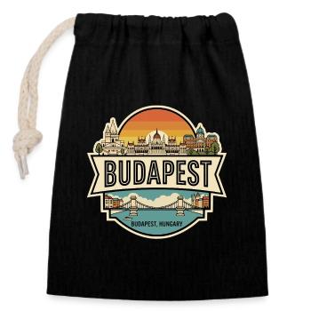 Budapest-Ungarn Vintage-Reisesouvenir-Abzeichen - Verschließbarer Geschenkbeutel aus Baumwolle (14x20cm) - Schwarz - Vorne