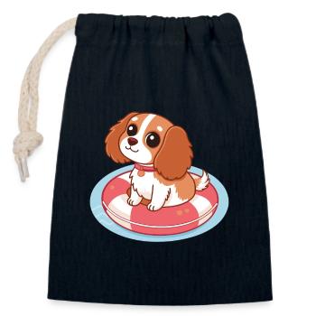 Chiot Mignon sur Bouée Flottante - Sac cadeau en coton avec cordon (14 x 20 cm) - bleu marine - Devant