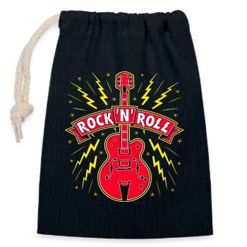 Guitare Rock 'n' Roll Bannière - Sac cadeau en coton avec cordon (14 x 20 cm) - bleu marine - Devant