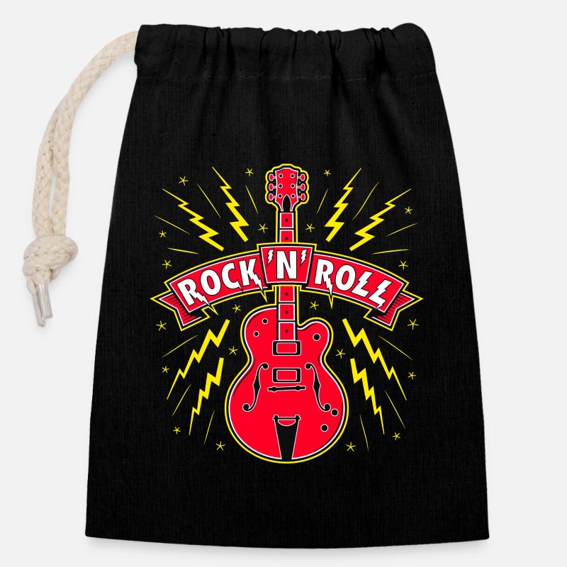 Guitare Rock 'n' Roll Bannière - Sac cadeau en coton avec cordon (14 x 20 cm) - noir