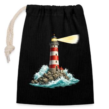 Leuchtturm am Felsenmeer Lichtstrahl - Verschließbarer Geschenkbeutel aus Baumwolle (14x20cm) - Schwarz - Vorne