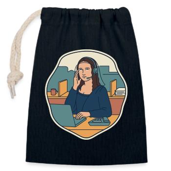 Mona Lisa Callcenter Humor Illustration - Verschließbarer Geschenkbeutel aus Baumwolle (14x20cm) - Navy - Vorne