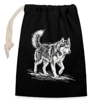 Husky Sketch White – Sibérien Husky Design - Sac cadeau en coton avec cordon (14 x 20 cm) - noir - Devant