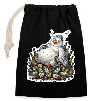 Betrunkene Möwe Bier - Verschließbarer Geschenkbeutel aus Baumwolle (14x20cm) - Schwarz - Vorne