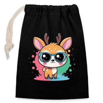 Adorable Deer Blue Glasses - Closable cotton gift bag (14x20cm) - black - Front