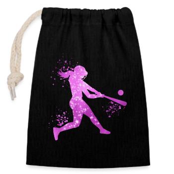 Baseball Mädchen Frauen Softball Spieler - Verschließbarer Geschenkbeutel aus Baumwolle (14x20cm) - Schwarz - Vorne