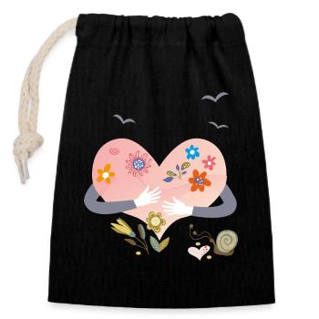 heart with flowers - Closable cotton gift bag (14x20cm) - black - Front