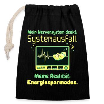 Faultier Nervensystem Energiesparmodus Humor Desig - Verschließbarer Geschenkbeutel aus Baumwolle (14x20cm) - Schwarz - Vorne