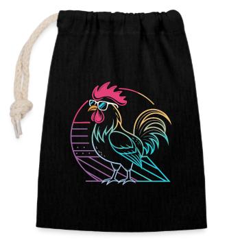 Coq neon rétro avec lunettes - Sac cadeau en coton avec cordon (14 x 20 cm) - noir - Devant