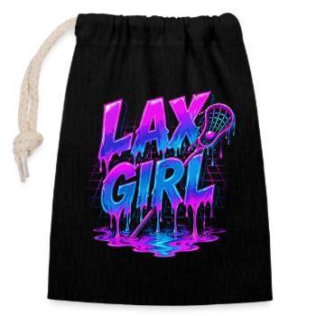 Lax Girl: Neon-Lacrosse - Verschließbarer Geschenkbeutel aus Baumwolle (14x20cm) - Schwarz - Vorne
